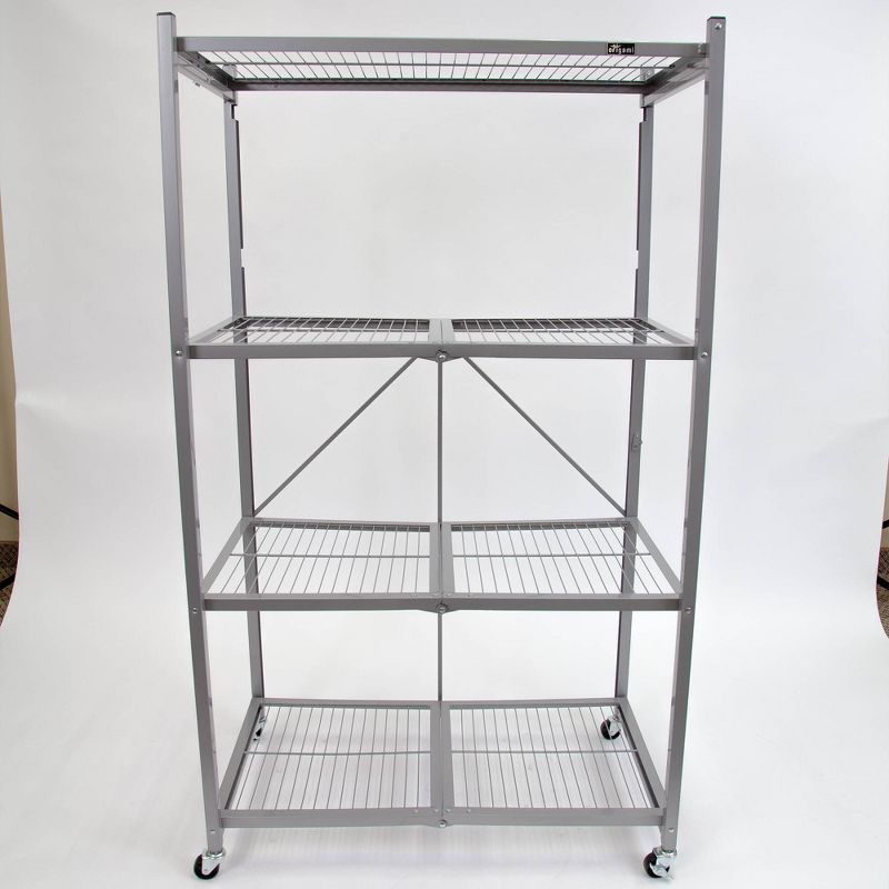 Origami R5 4 Tier Foldable Metal Storage Rack with Wheels, 1,000 Pound Capacity for Kitchen, Garage, or Garden Storage, Pewter, Certified Refurbished, 3 of 7