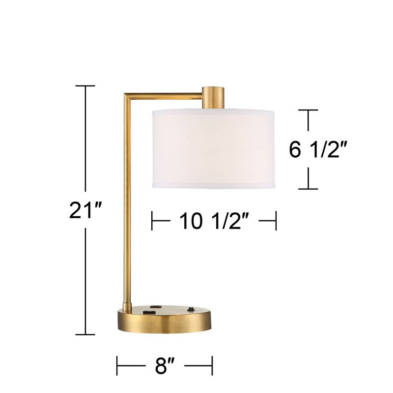 360 Lighting Colby Modern Desk Lamp 21" High Antique Gold with USB and AC Power Outlet in Base White Linen Drum Shade for Bedroom Living Room Desk, 4 of 10