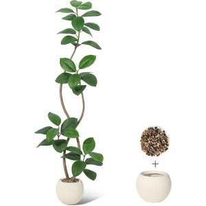 Artificial Rubber Tree with Planter, Tall Fiddle Leaf Fig Fake Plant for Indoor Home Decor, Large Tropical Floor Tree for Living Room - 1 of 4