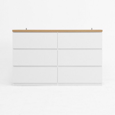 6-Drawer Wood Storage Cabinet Dresser Clothes Organizer Wide Chest Large Storage for Bedroom Hallway Living Room