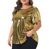 Women's Plus Size Metallic Sparkly Crew Neck Short Sleeve Party Disco Blouses - Agnes Orinda - 2 of 4