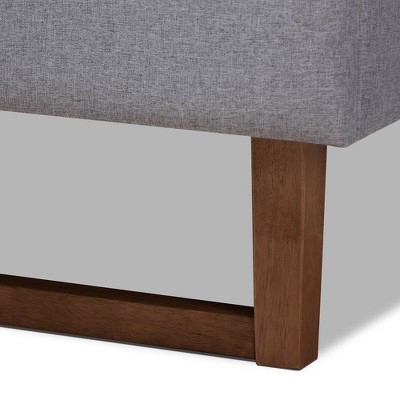 Liliya Queen-Size Walnut Wood & Light Grey Tufted Upholstered Bed Frame
