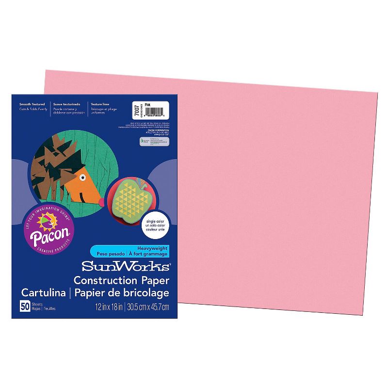 Pacon Prang Construction Paper Pink 12" x 18" 50 Sheets Per Pack 5 Packs (PAC7007-5), 2 of 3