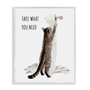 Stupell Industries Take What You Need Toilet Paper Cat Framed Giclee Art, White, 16" x 20" - 1 of 4