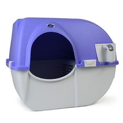 Omega Paw Roll 'n Clean Plastic Indoor Outdoor Automatic Self Cleaning Litter Box with Enclosed Lid for Regular Sized Cats up to 12 Pounds, Periwinkle