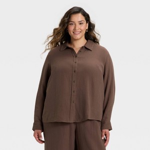 Women's Long Sleeve Gauze Collared Button-Down Shirt - Universal Thread™ - 1 of 3