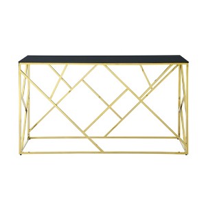 Gulches 55 Inch Modern Glass Console Table Gold Metal Frame Black Tempered Glass 180LBS For Living Room Entryway Bedroom Gold Finish - 1 of 4