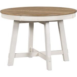VYNXARIA Farmhouse Round Extendable Dining Table with 16" Leaf Wood Kitchen Table (Oak Natural Wood + Antique White) - 1 of 4
