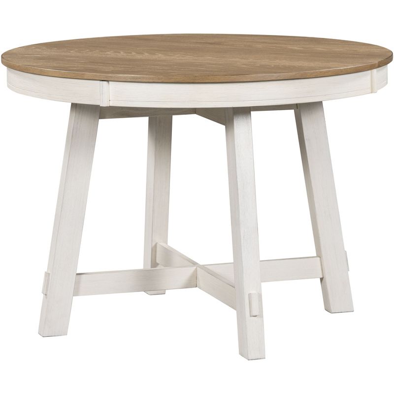 Farmhouse Round Extendable Dining Table with 16" Leaf Wood Kitchen Table - ModernLuxe, 5 of 11