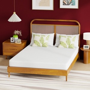 FDW 6 Inch Green Tea Memory Foam Mattress Cooling Gel Infused Mattress Fiberglass Free/CertiPUR-US Certified/Bed-in-a-Box,White - 1 of 4