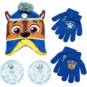 Nicklelodeon Paw Patrol Boy's Winter Hat and 2 Pair of Gloves (Toddler/Little Boys) Size Age 4-7, Paw Patrol Chase Glove with Handwarmers - 1 of 4
