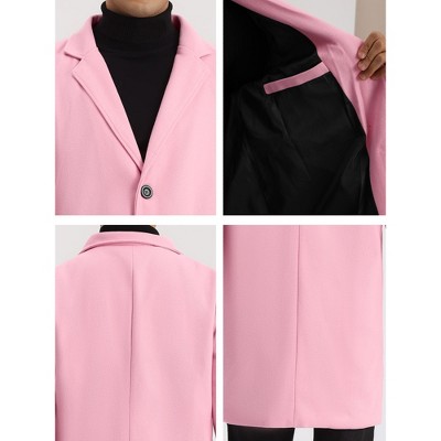 Lars Amadeus Men's Slim Fit Winter Notched Lapel Single Breasted Long Jacket Overcoat X-Large Pink — фото 6