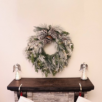 Winter Pine 20" Pre-Lit Artificial Christmas Wreath with Snow and Ribbon