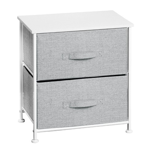 Storage System for The Bedroom and The Wardrobe Blue/White mDesign Bedside Table with 2 Drawers Metal and MDF Wood Chest of Drawers Made of Fabric 