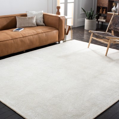 Ivory and Beige Hand-Tufted Wool and Viscose Area Rug, 8' x 10'