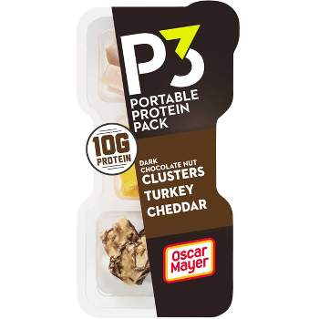 P3 Portable Protein Snack Pack with Dark Chocolate Almond Nut Clusters, Turkey & Cheddar Cheese - 2oz