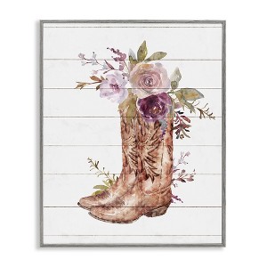 Stupell Industries Country Cowboy Boots Flower Bouquet Framed Giclee Art, Gray, 11" x 14" - 1 of 4