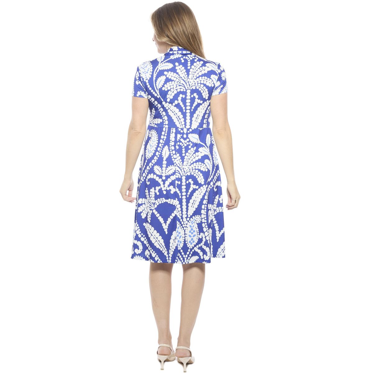 Womens Paisley V-Neck Short Sleeve Faux Wrap Knee Length A-Line Dress - 24seven Comfort Apparel™ - thumbnail 3