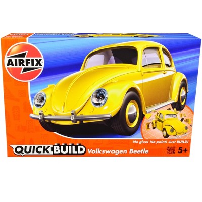 Skill 1 Model Kit Old Volkswagen Beetle Yellow Snap Together Model by Airfix Quickbuild