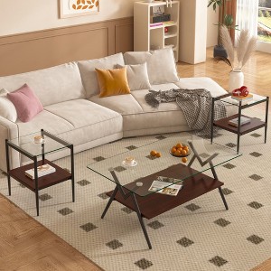 MAYEERTY Coffee Table and End tables Set of 3, Tempered Glass Table with MDF layer, Modern Tables for Living Room , Transparent Glass - 1 of 4