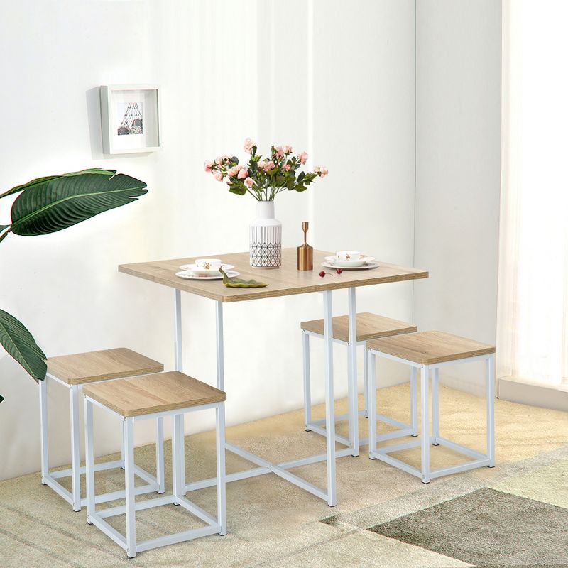 Costway 5pcs Dining Set Compact Dining Table and 4 Stools Metal Frame Nature\Vintage, 2 of 11