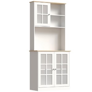 Kitchen Pantry Cabinet, 72" Freestanding Storage Cabinet with Hutch, Large Countertop, Glass Doors and Adjustable Shelves, Microwave Cabinet - 1 of 4