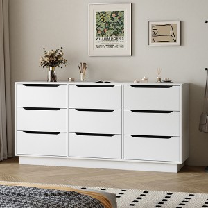 white long dresser for Bedroom with 7 Drawers, Modern High Gloss Large Dresser with 7 Handle Free Drawers, 55 Inch Wooden Dresser, Storage Chest of in Charging Station IKEA STORKLINTA 6-drawer dresser, white/anchor/unlock