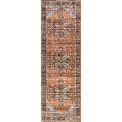 Wrenley Red and Brown Medallion Washable Area Rug