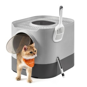 Enclosed Cat Litter Box with Slide-Out Tray - Anti-Tracking Design, Includes Scoop & Brush, Dove Gray and Slat Gray - 1 of 4