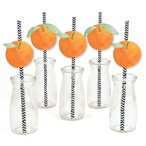 Big Dot of Happiness Little Pumpkin - Paper Straw Decor - Fall Birthday Party or Baby Shower Striped Decorative Straws - Set of 24