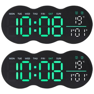 REGALWOVEN 2 Pcs Digital Plastic Temperature Display Auto-Dimming Large Wall Clock 11 x 4.5 Inches - 1 of 4