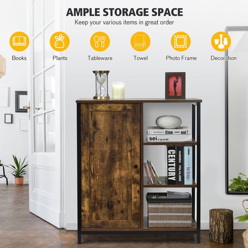 Costway Storage Cabinet Multipurpose Freestanding Cupboard w/3 Open Shelf & Door, 5 of 11