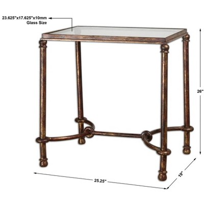 Warring Rustic Bronze and Glass Rectangular End Table