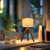 18" Industrial Wood Tripod Table Lamp with Linen Drum Shade and Metal Accents for Bedroom, Living Room, Study, or Hotel - 4 of 4