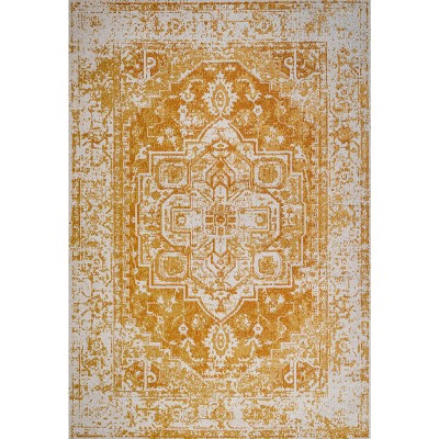 Audrey Ivory and Orange Medallion Bohemian Area Rug