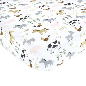 Hudson Baby Cotton Fitted Crib Sheet, Cute Farm, One Size - 1 of 2