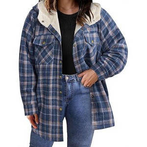 Zeagoo Plus Size Women Flannel Plaid Shacket Jacket Long Sleeve