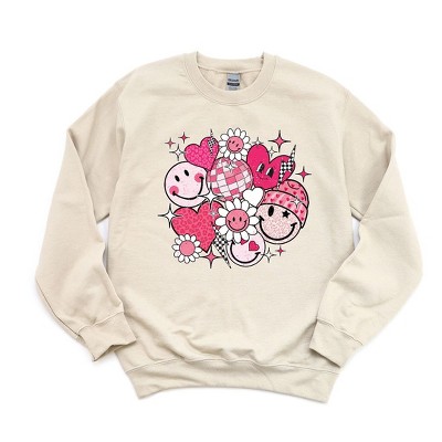 Simply Sage Market Women's Graphic Sweatshirt Pink Flower Hearts