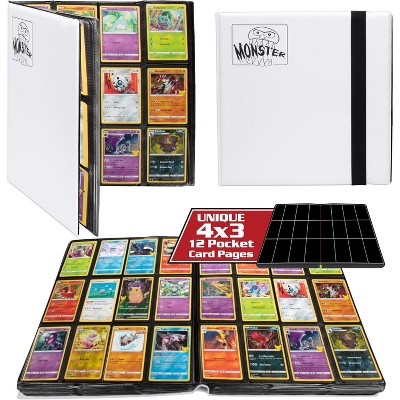 Monster 12 Pocket Trading Card Binder - Matte White Album, Side Loading Padded Pockets, Double Sided, Holds 480 Cards- Sports, Gaming- Gift