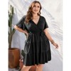 Coolmee Women Plus Size Casual Floral V Neck High Waisted Short Sleeve Wrap Midi Dress With Belt - 3 of 4