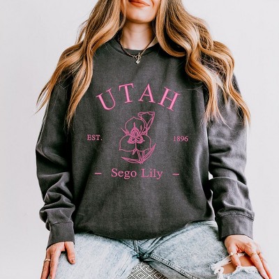 Simply Sage Market Women's Lightweight Garment Dyed Graphic Sweatshirt Embroidered Utah Sego Flower