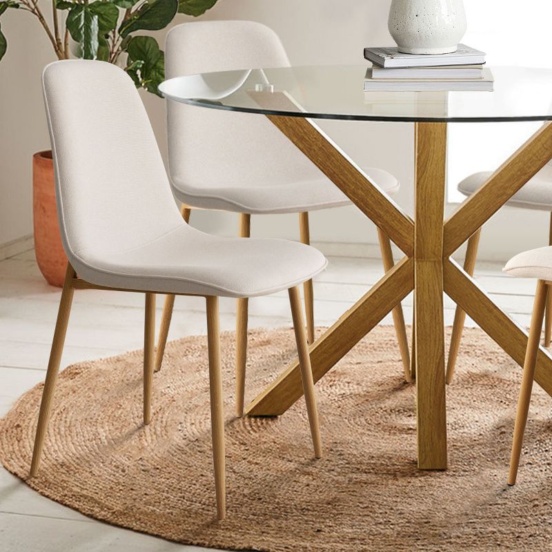 Olive+Oslo Round Glass Dining Table With Chairs,5-Piece Round Clear Glass with 4 Upholstered Dining Chairs,Oak Dining Table And Chairs-Maison Boucle, 6 of 11