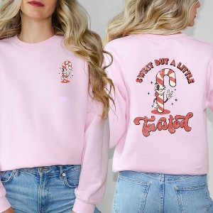 Simply Sage Market Women's Graphic Sweatshirt A Little Twisted Candy Cane Front and Back - 1 of 4