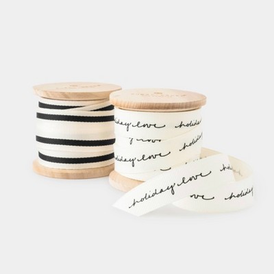 Cream and Black Grosgrain Ribbon Set 2ct - Sugar Paper™