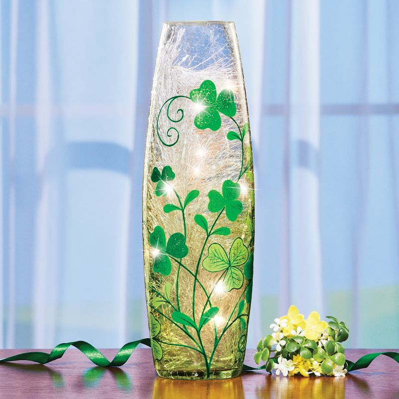 Collections Etc Hand-Painted Glittery Shamrocks Crackled Glass Tabletop Lamp 3.75 X 3.75 X 11.75 Clear Modern & Contemporary, 2 of 3