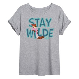 Women's - Zootopia 2 - Nick The Fox Stay Wilde -Womens Oversized Graphic T-Shirt Oversized Graphic T-Shirt - 1 of 4