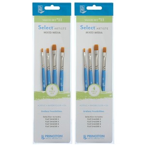 Princeton Select Artiste Brush Set No. 11, Synthetic Bristles, Short Handle Mixed Media Paintbrush, Jewel Blue, 4 Per Set, 2 Sets - 1 of 4