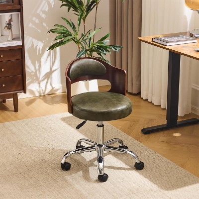 VINGLI Armless Office Desk Chair,,Dual-Use with/no Wheels,Small Adjustable Swivel Walnut Curved Task Chair for Study Area,Workspace,PU