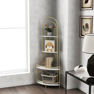 4-Tier Arched Corner Display Shelf with Metal Frame and Wood Shelves,Decorative Storage Unit for Living Room or Entryway-Baofuwish - 1 of 4