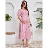 Clearlove Women's Floral Long Dress V Neck Short Sleeve Ruffle Tiered Layered Swing Dresses - Pink,Small - 3 of 4